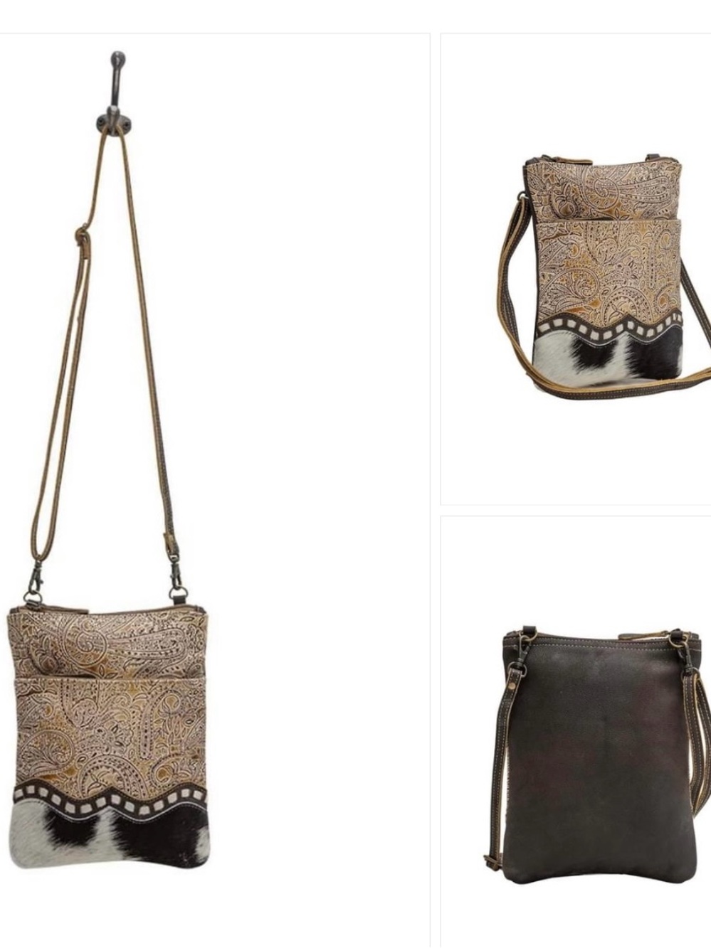 Myra Bag Paisley-Embossed Crossbody with Black-and-White Hair-On Accent